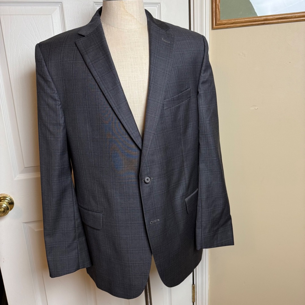 Victor International Loro Piana Wool Blazer Mens 46L Grey Plaid Napoli CT